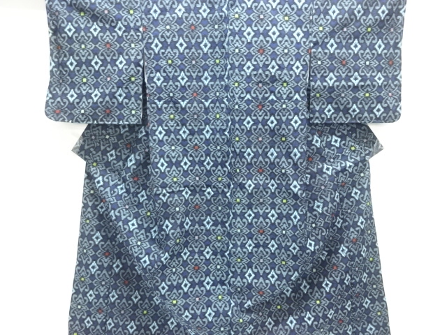 JAPANESE KIMONO / ANTIQUE KIMONO / COTTON / KURUME KASURI / FLOWER RHOMBUS